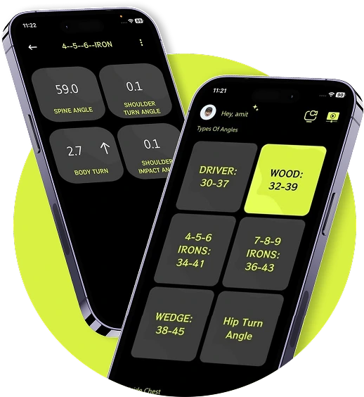 SpineAlign golf swing trainer app screen showing angles